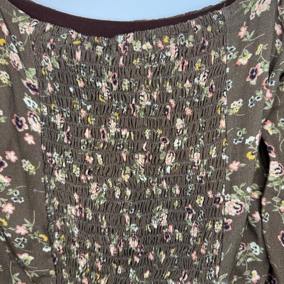 Elodie Floral Puff Sleeve Square Neck Peasant Top Brown Small NWT - Picture 3 of 8